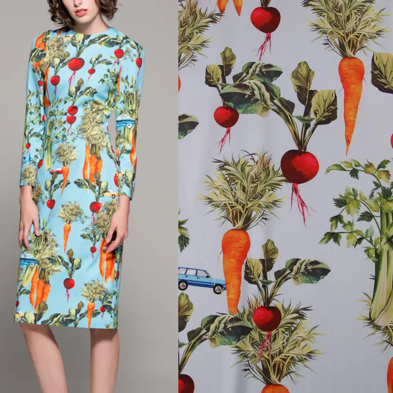 

digital print DIY cloth Cady fabric,Radish vegetables printed pattern soft fabric tissue,women dress DIY clothing tissu au metre