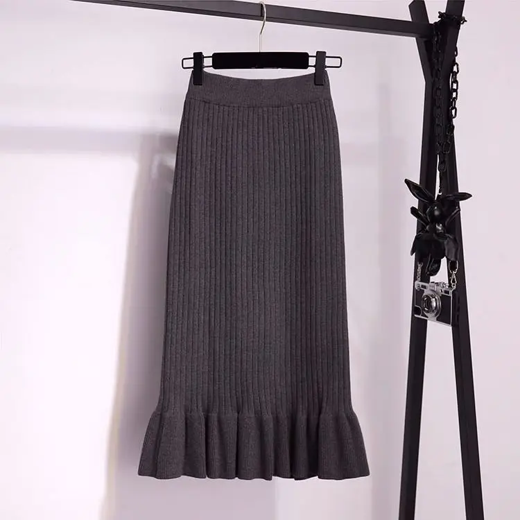 Vangull Женская длинная юбка-свитер зимние женские плиссированные юбки миди макси трикотажные с высокой талией теплые элегантные Saias Jupe Femme