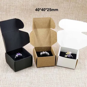 

20pcs per lot 40*40*25mm black/kraft/white ring display box with black velvet sponage inside custom logo moq 1000pcs