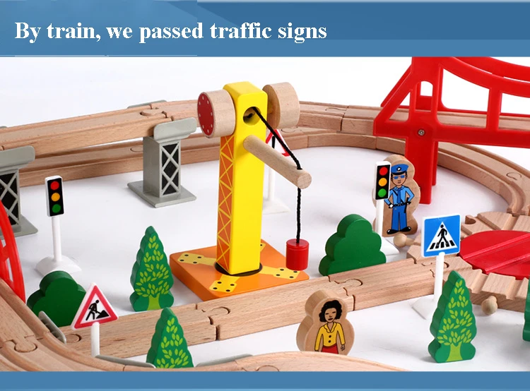 100 pieces of Elm rail traffic scene small train set wooden track toy children's puzzle diy assembled building blocks toys