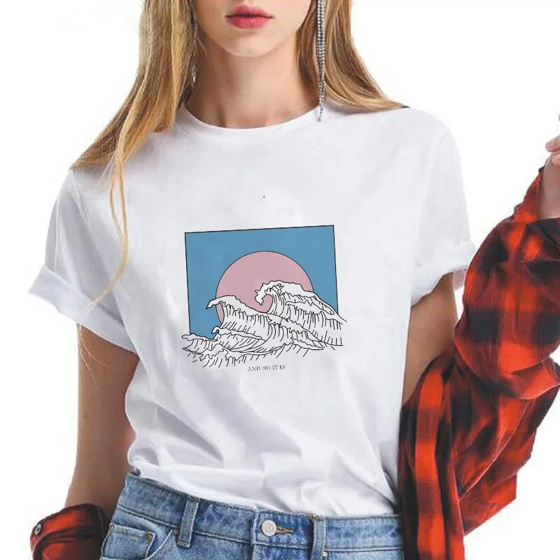 

Showtly AND SO IT IS New Fashion T-shirts for Women Harajuku Tops Summer Short Sleeve Tees Great Wave Print T Shirt