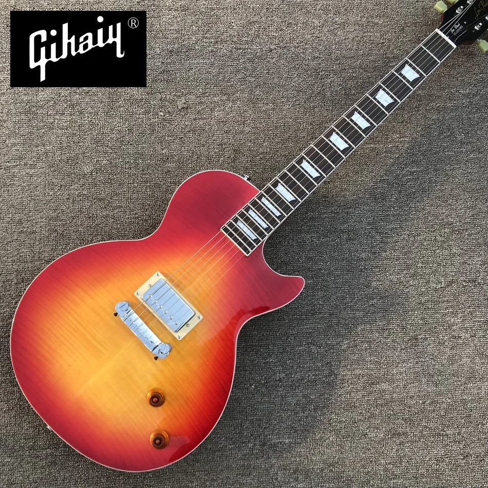 

High quality hand-made electric guitar, cherry burst maple top electric guitar with one piece of pickup, free shipping, 01