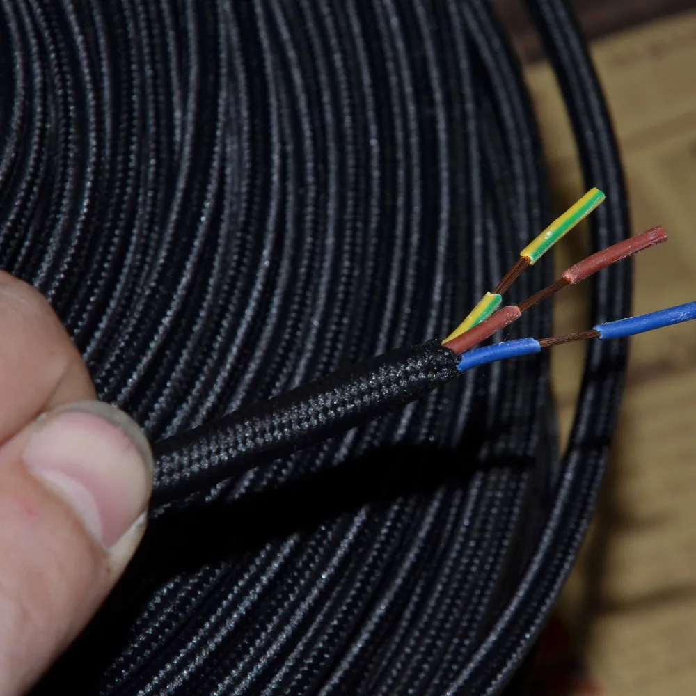 

3x0.75mm2 Vintage Lamp Cord Knitted Cloth Braided Retro Copper Electrical Wire Pendant Light Cable 3 Core Fabric Lamps Wire 10M