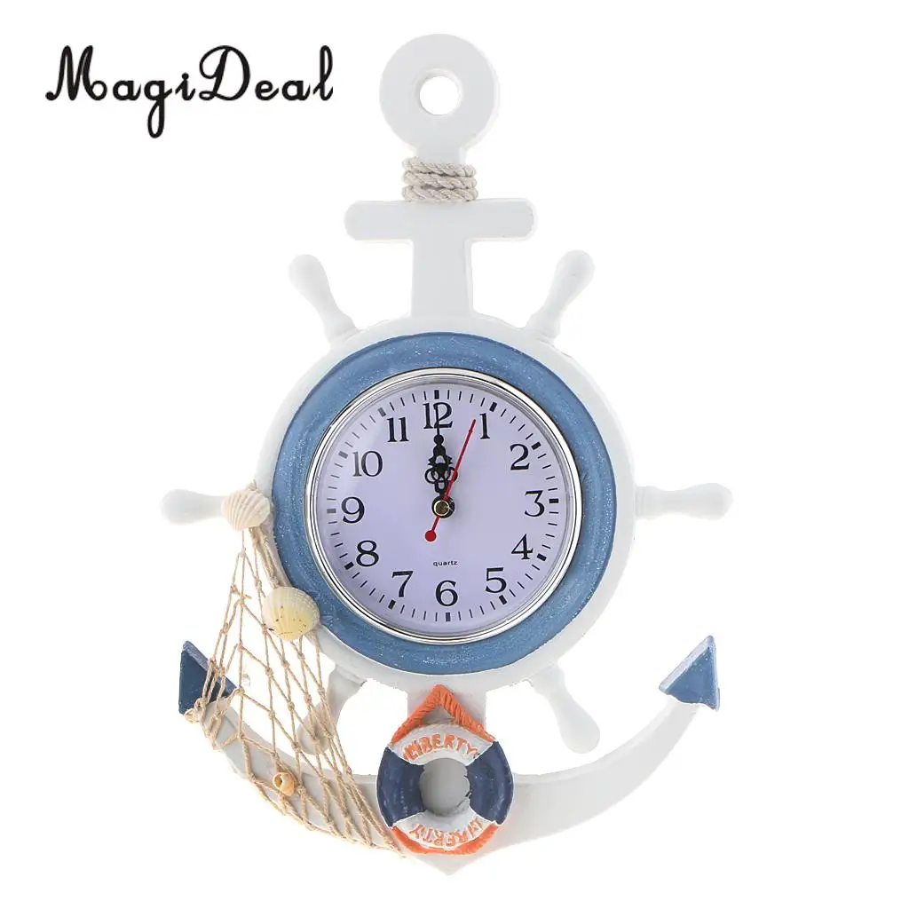Large 33cm Anchor Clock Beach Theme - Nautical Sailing Ship Wheel Anchor Wall Hanging Decorations Ornament Statue