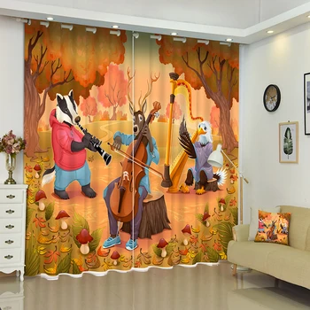 

Europe 3D Blackout Curtains Cartoon Blowing instruments fox Pattern Non-Fading Fabric Children Bedroom Curtains for Living Room