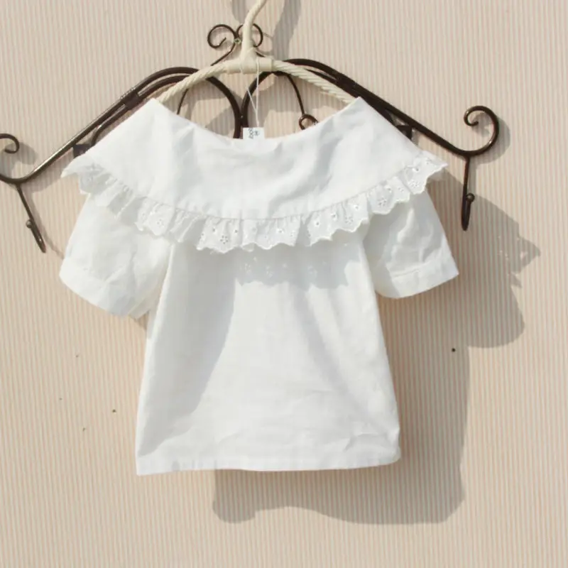 Школьная блуза для девочек-подростков от 3 до 15 лет кружевная рубашка белые топы с короткими рукавами для девочек, рубашки для детей