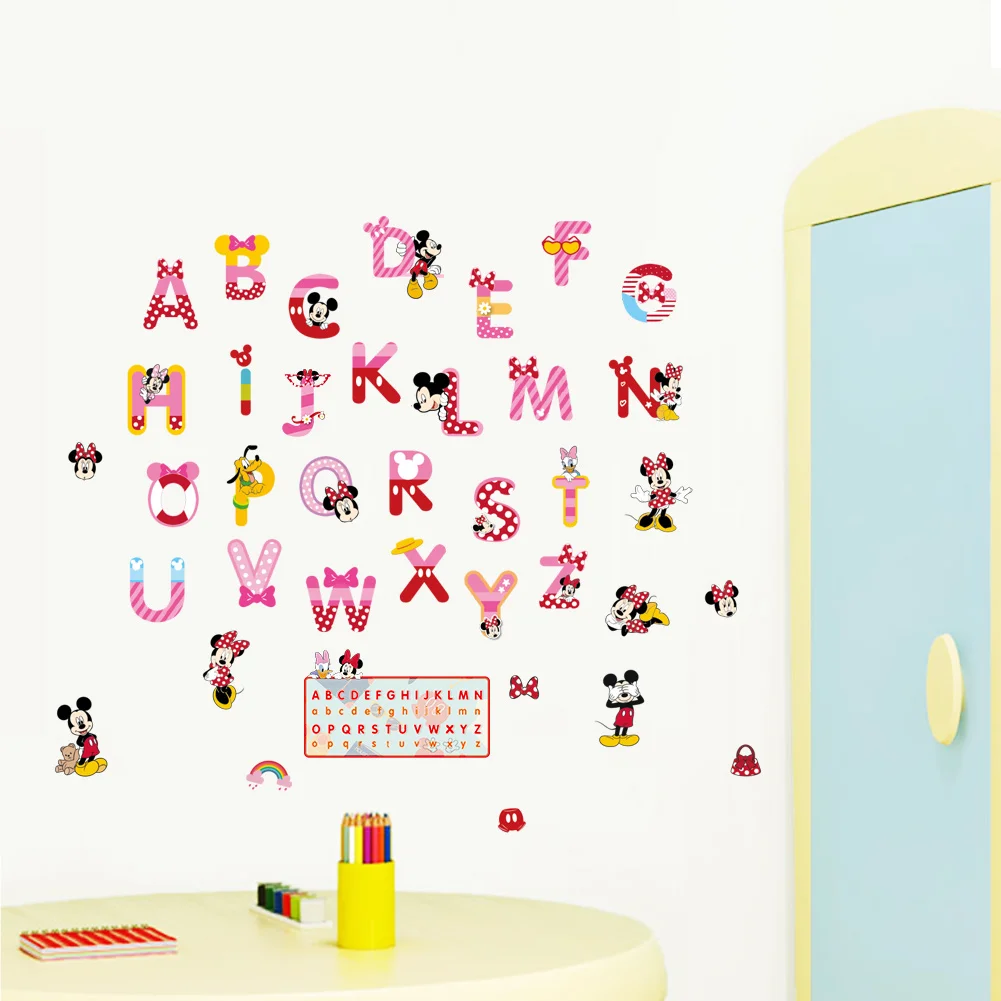 Cartoon Minnie Mickey Alphabet English Letters Wall Stickers For Kids Room Decoration Nursery Mural Art Home Decal Children Gift Cartoon Minnie Mickey Alphabet English Letters Wall Stickers For Kids Room Decoration Nursery Mural Art Home Decal Children Gift