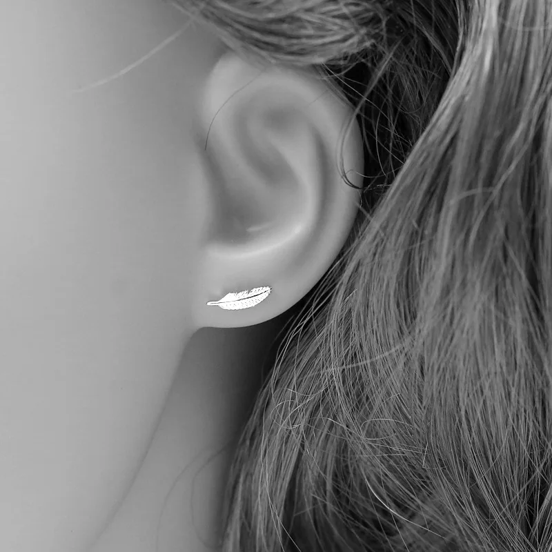 

Real 925 Sterling Silver Feather Stud Earrings for Women Girls Fashion sterling-silver-jewelry brincos brinco