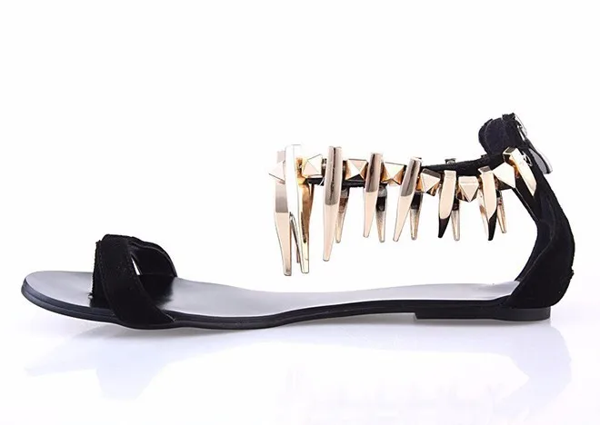 

Inisastyle 2016 New Fashion Summer flat Peep toe ladies Sandals zipper metal decoration Customize Women's Shoes big size 4-15