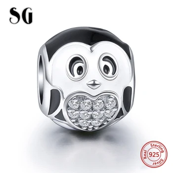 

SG charms sterling siver 925 black head penguin beads fit original Europe charms bracelets pendant diy jewelry accessory gifts