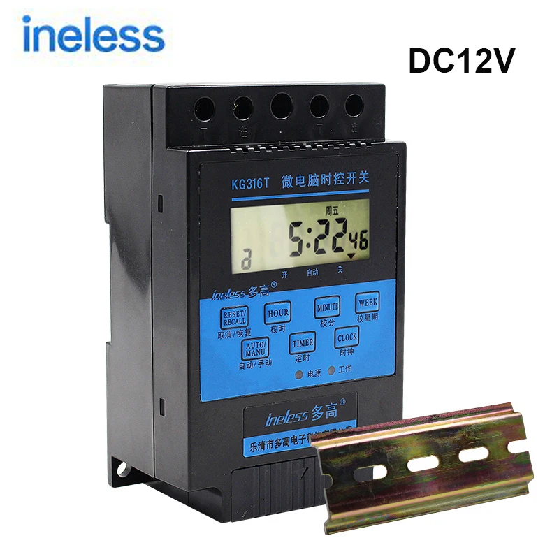 

DC Weekly Programmable Timer Switch Relay KG316T DC12V Microcomputer Street Light Time Switch Advertising Light Timer Controller