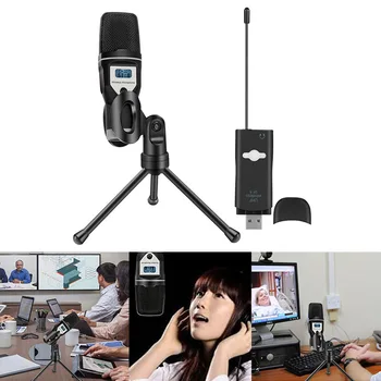 

USB Sound Card UHF Wireless Microphone with Tripod for Audio Computer Karaoke Live Broadcasting GDeals