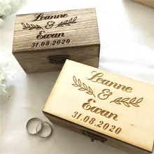 Индивидуальные деревянные кольца коробка свадебные выгравированы имя и дата деревянная Подарочная коробка держатель для обручального кольца
