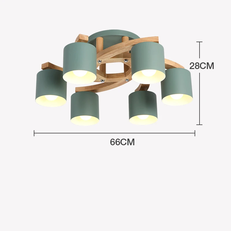 Скандинавское дерево E27 потолочный светильник простой художественный Железный потолочный светильник для спальни гостиной светодиодный светильник для кухни столовой и бара Avize - Цвет корпуса: Green 6 Heads