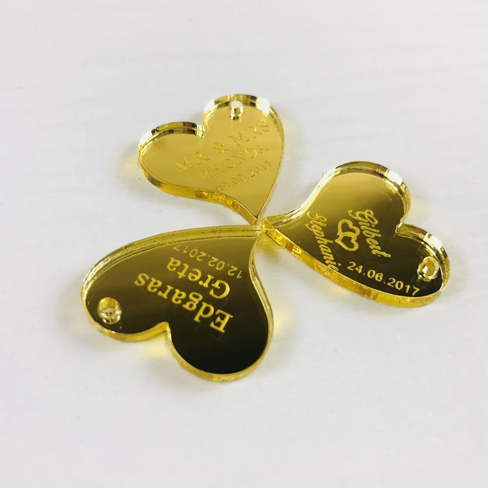 50 pieces Personalized Wedding Gold Mirror Heart Tag Party Favors gift Wedding Decor,Custom Wedding Table Decor  Souvenirs Tag (2)