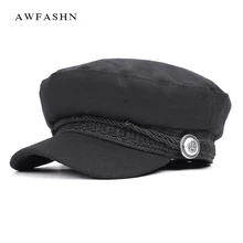 Лидер продаж, модное плотное Цвет армейские кепки с закруглёнными краями и пуговицей сверху, шапка, сезон осень-зима мужские и женские капитанская фуражка Винтаж Кепка-тракер шерсть Повседневное плоский Кепки кости