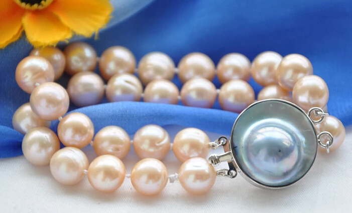 

08735 2row ROUND PINK PEARL BRACELET MABE