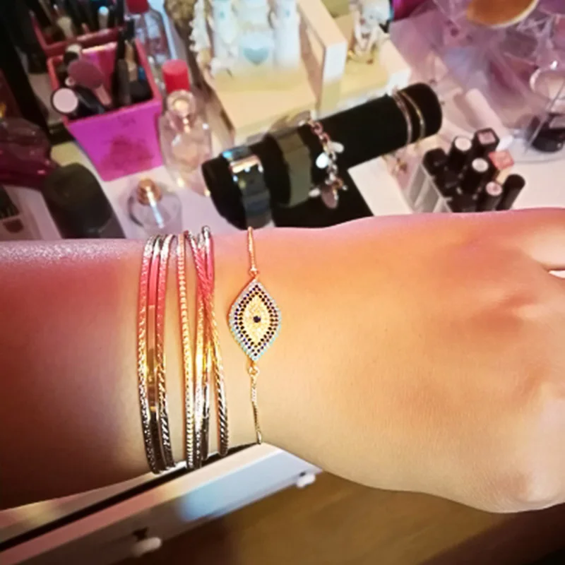 OCESRIO турецкий синий сглаза браслеты для женщин Pave CZ золотая цепочка браслет регулируемые вечерние ювелирные изделия для девушек brt-k53