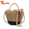 Yogodlns new arrive Handmade Straw Bags Ribbons Bowknot Beach Knitting Handbags Tote Shoulder Bag ► Photo 1/6