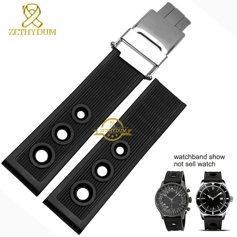 

Silicone wristband bracelet wristwatches band Rubber strap watchband waterproof Double insurance clasp 22mm black belt