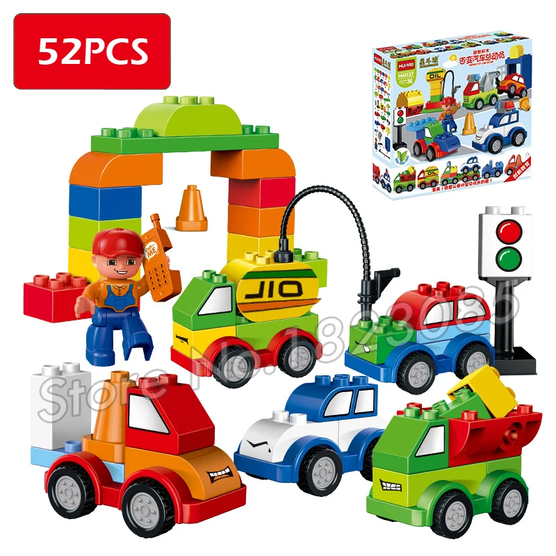52pcs My First Creative Cars Variety of Car Story Big Size Building Blocks Bricks Baby Toy Compatible With Lego Duplo baby-building-blocks