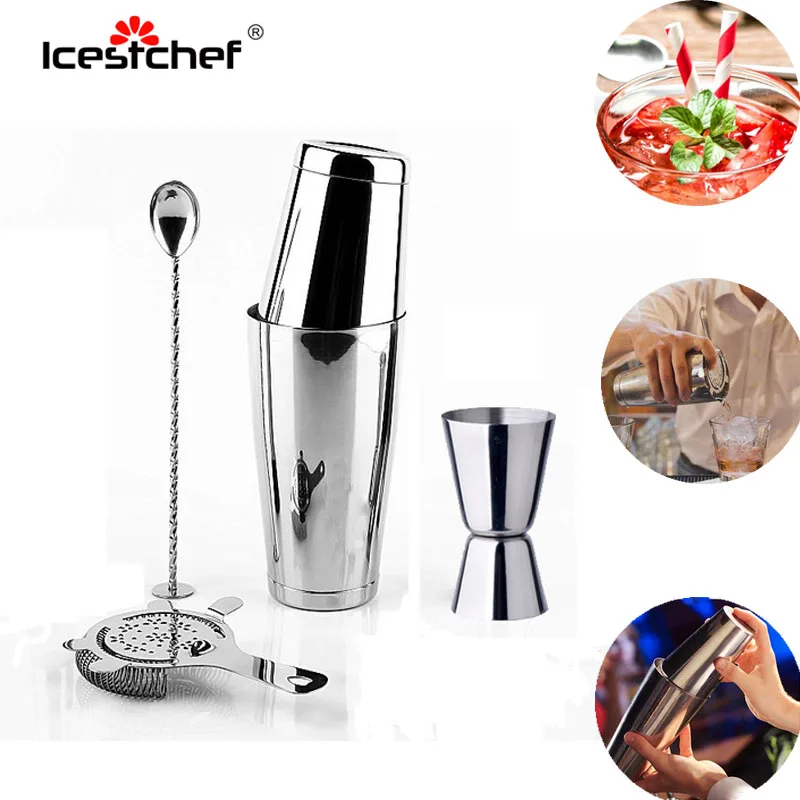 

ICESTCHEF Stainless Steel Cocktail Shaker Bar Tools Set Cocktail Mixing Stick Bartender Mixer Party Bar Accessoies