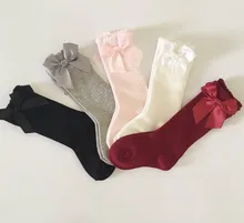 Baby Girls Socks Knee High With Bows Princess Socks Girl Cute Baby Socks Long Tube Kids Child Booties Vertical Striped Wear 0-4Y