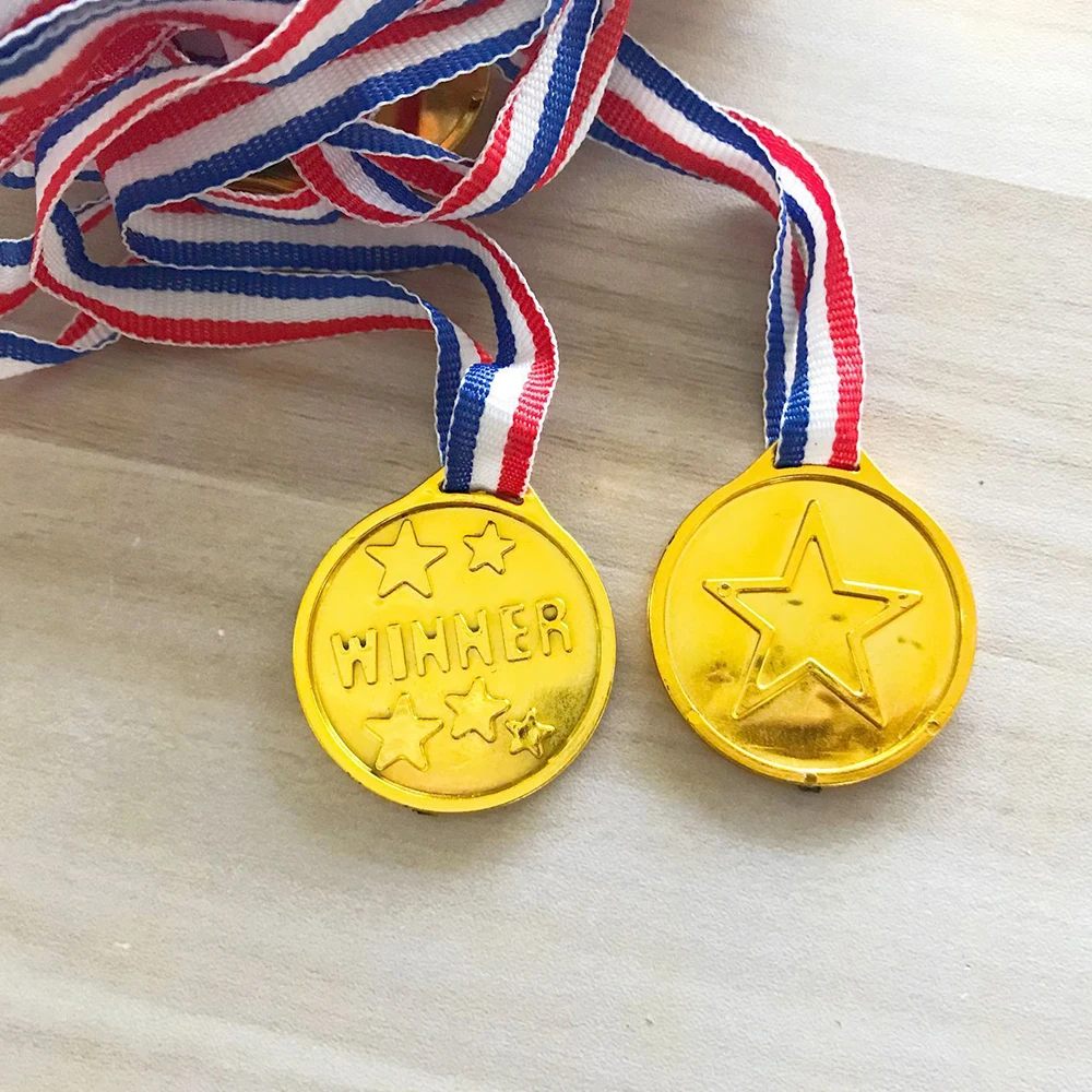 Gold Plastic Winners Medals Sports Day Party Bag Prize Awards Kids Toys