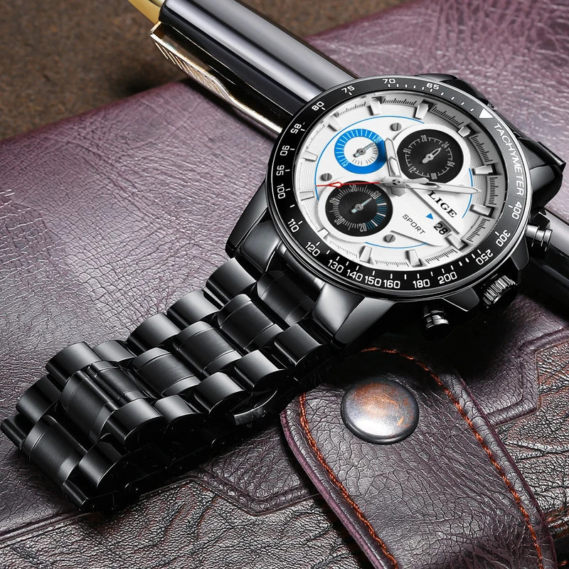 LIGE для мужчин s часы лучший бренд класса люкс Модные Бизнес Кварцевые часы для мужчин Спорт Полный сталь водонепроница