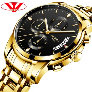 

2018 NIBOSI Gold Quartz Watch Top Brand Luxury Men Watches Fashion Man Wristwatches Stainless Steel Relogio Masculino Saatler