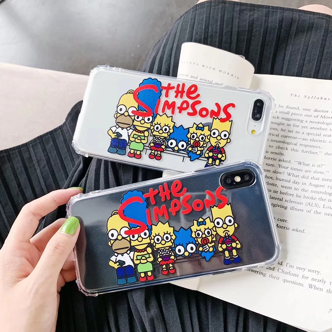 

Simpson Phone Case For iphone Xs MAX XR X 6 6s 7 8 plus Funny Fashion Cute Cartoon Family Couples Anti-fall Clear TPU back Cover