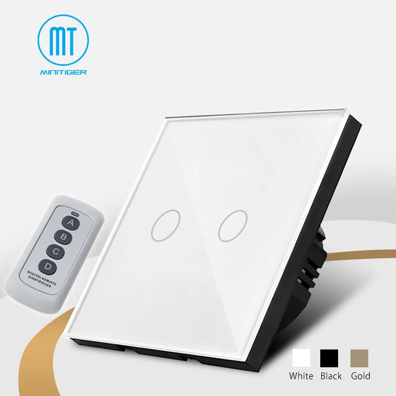 

EU standard MiniTiger Touch Switch 2 Gang 1 Way Wireless Light Switch LED Indicator For Smart Home Touch Switch with Remote