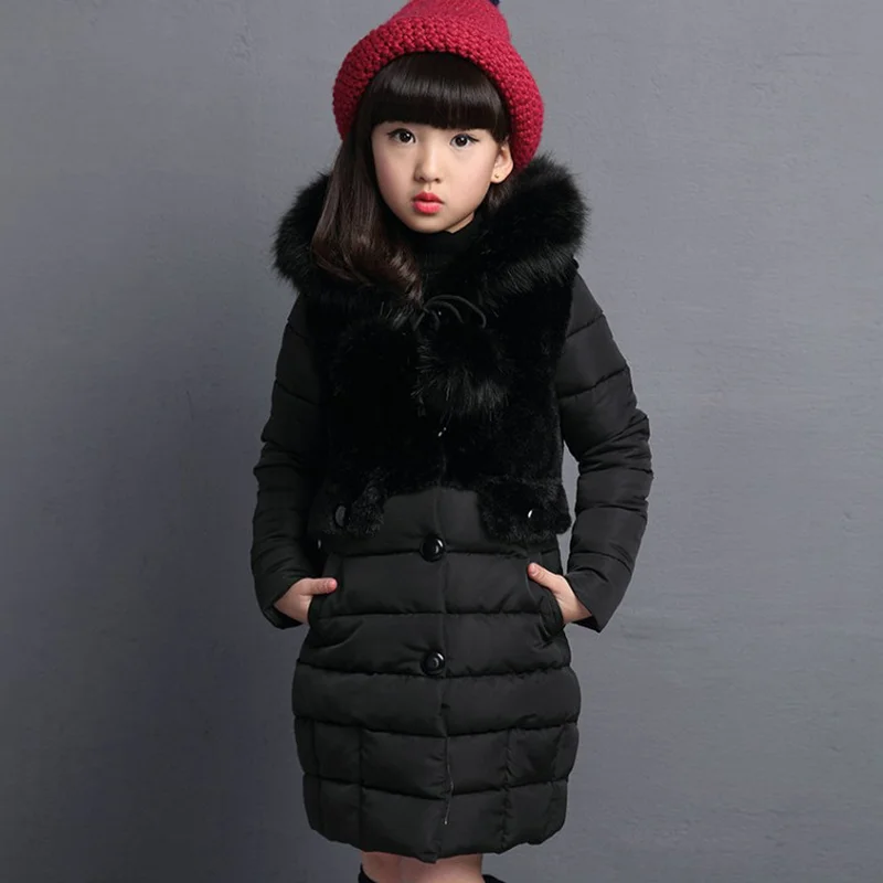 

2019 New Fur Hooded Kids Winter Coat Girls Jacket Fashion Warm Coats Girls Winter Coat 4-12 Years Parka Children Outerwear