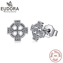EUDORA уникальный 925 стерлингового серебра кельтские узлы Пуссеты крестики серьги из родия женские ювелирные изделия Шарм Винтаж мотаться