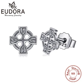 

EUDORA Unique 925 Sterling Silver Celtics Knot Cross Stud Earring fashion party earring Women Fine Jewelry Vintage Dangler CYE34