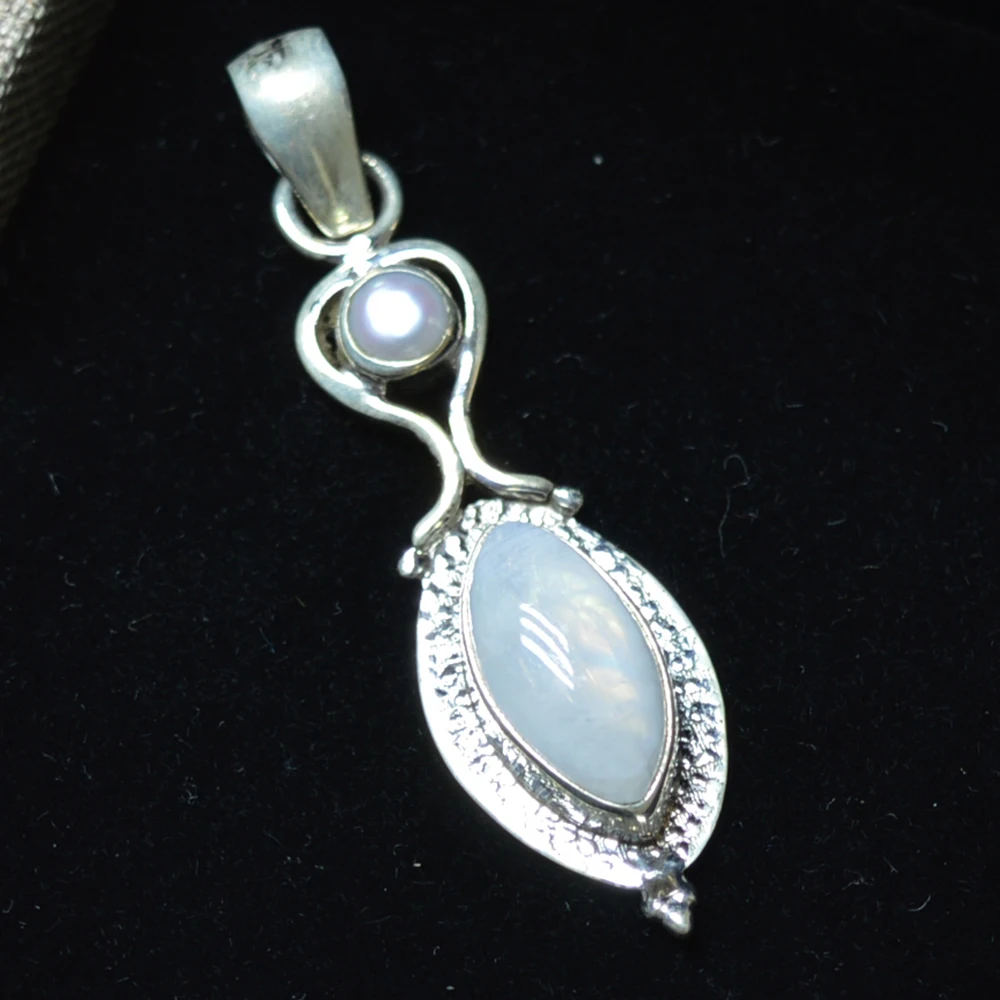 

Genuine Blue Fire Moonstone Pendant 925 Sterling Silver, 52.8 mm, MHBAP4991