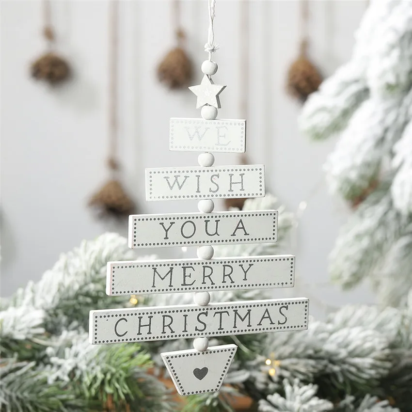 Креативная деревянная мини-Рождественская елка, подвеска, Рождественское украшение для дома, украшение для двери, окна, Счастливого Рождества - Цвет: white