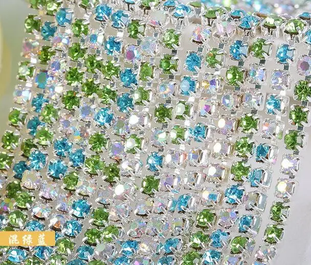 05 SS6 SS8 SS10 SS12 разноцветный AB Стразы Серебряный Кубок цепи плотная отделка стразы медные цапы цепи A90 - Цвет: 05