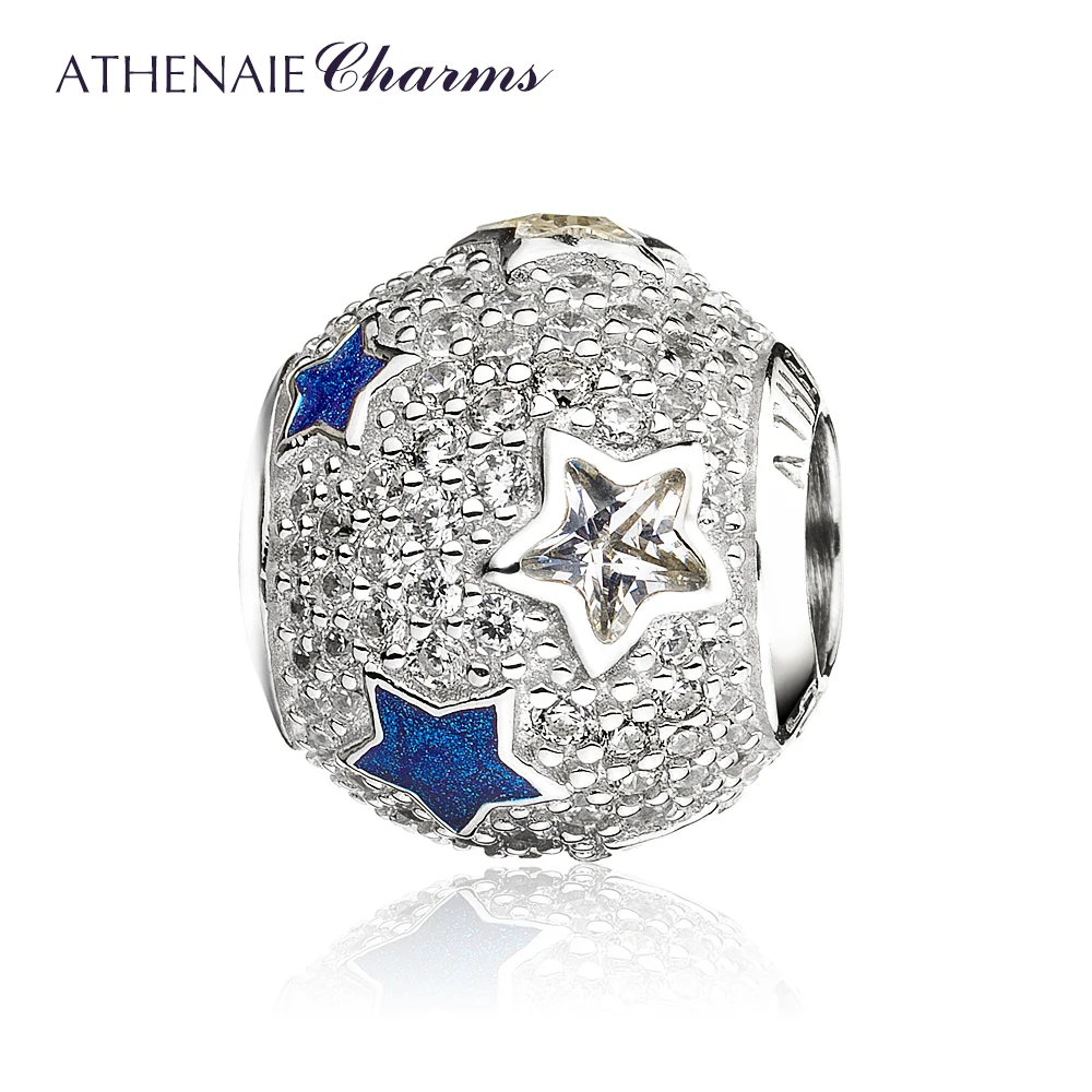 ATHENAIE 925 Sterling Silver Multi-Colored Enamel & Clear CZ Cosmic Stars Bead Charms