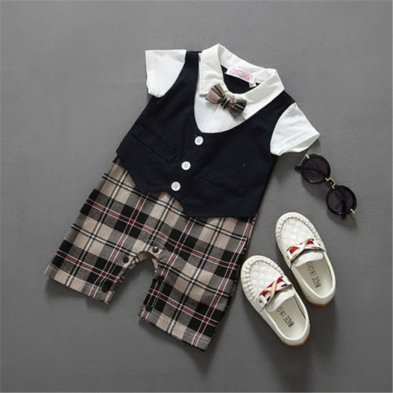 CANIS Summer Newborn Kids Baby Boy Infant Top Plaid Romper Jumpsuit Shorts Clothes Sets Outfits Formal Gentleman Wedding Suits