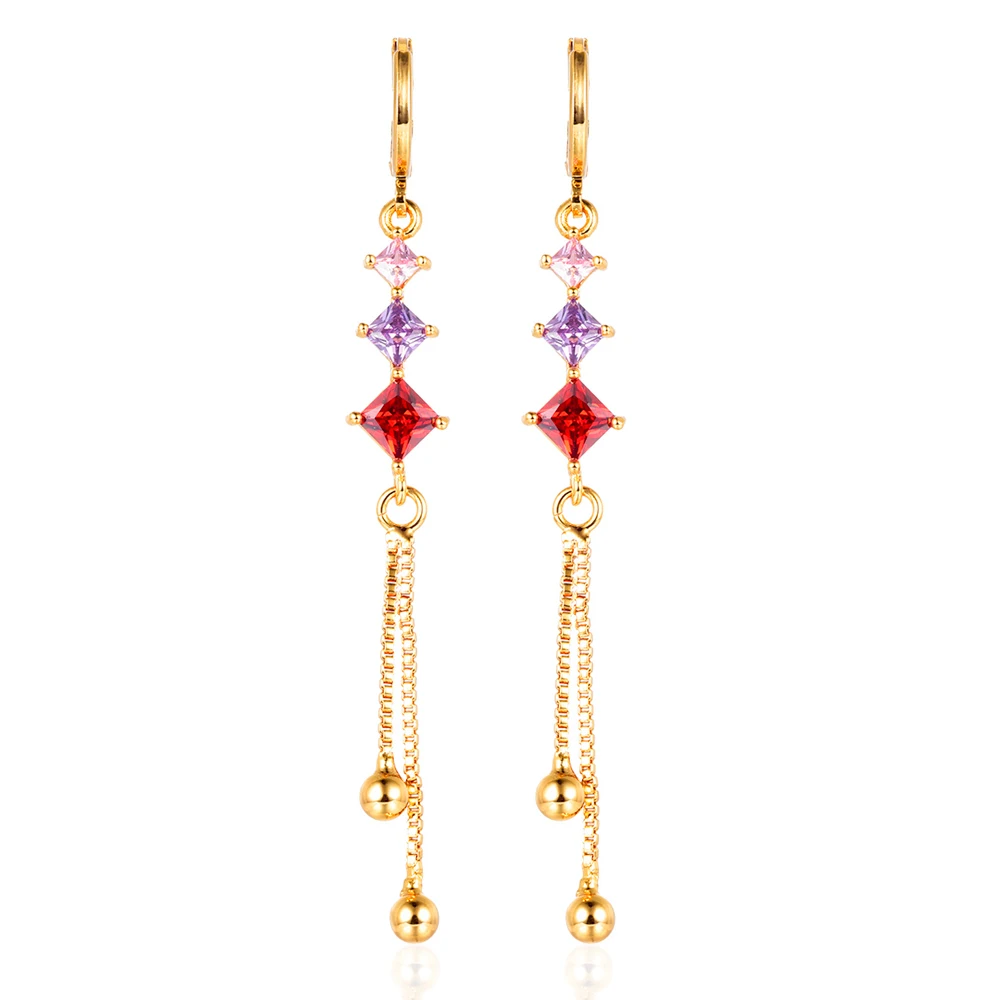 

Women Gold Color Princess CZ Long Drop Tassel Dangle Earrings Jewelry