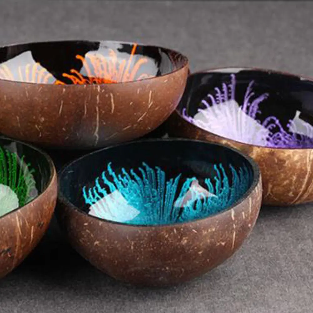 

Natural Coconut Bowl Shell Key Candy Bowl Table Kitchen Storage Section Coconut Bowl Ink Ornament Soup Salad Bowl