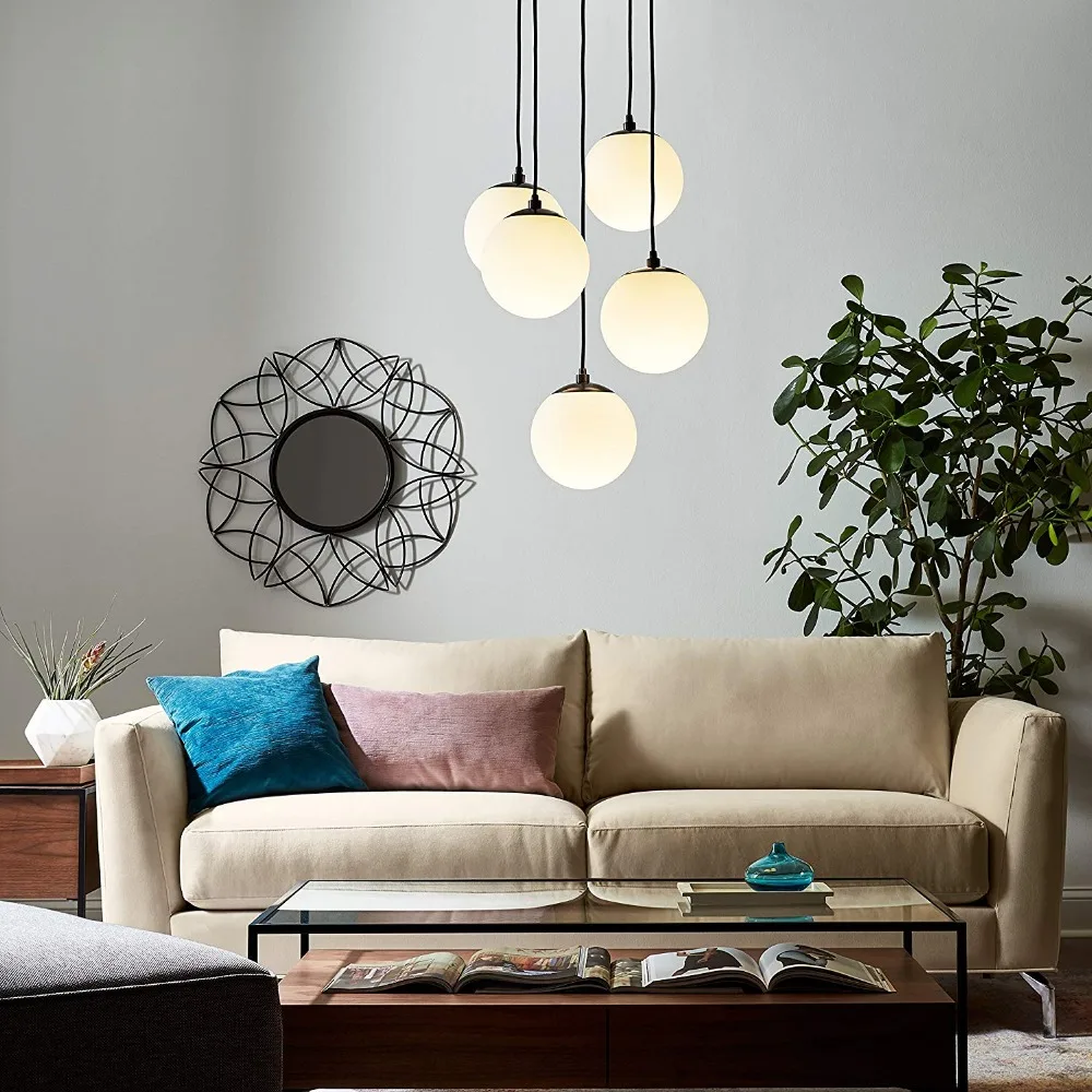 

modern Rivet Eclipse Chandelier Black Metal Glass Globes living room bedroom hotel loft stair corridor hanging light fixtures