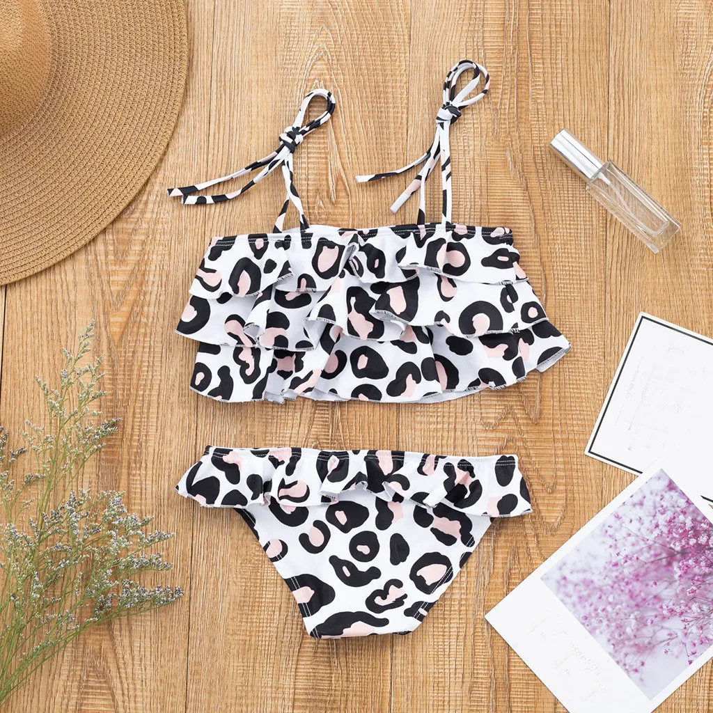 

Children Swimwear for Girls Polyester Two Pieces Swimsuit Bathing Suit Bikini Beach Summer Leopard Swimsuits Clothes Set L0604