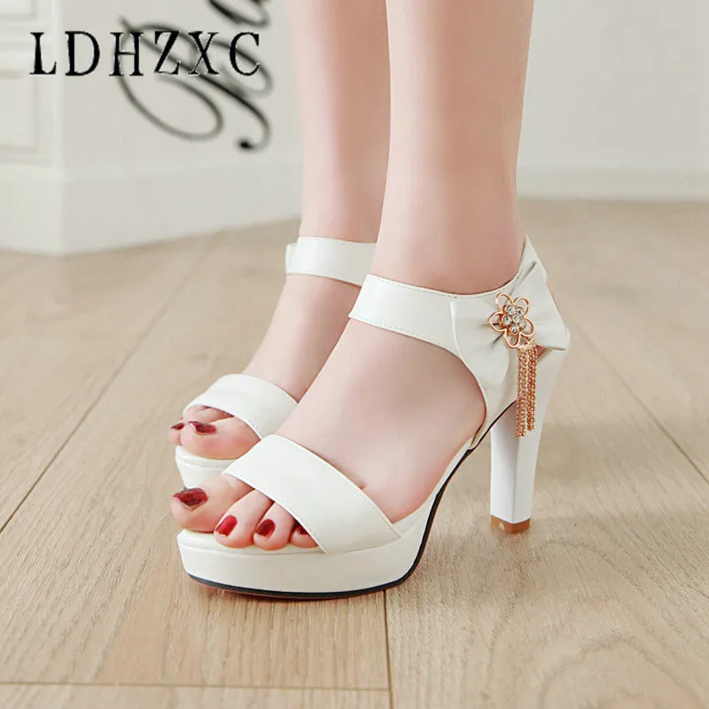 

LDHZXC 2019 Women Sandals Square High Heel Fashion Women Shoes Platform Zipper Peep Toe Wedding Shoes Women Sandals Size 34-43