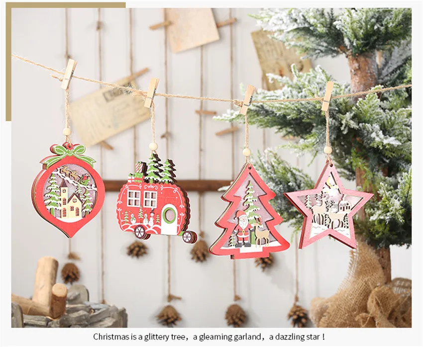 Светодиодный светильник, Рождественская елка, звезда, автомобиль, Деревянные Подвески, украшения, Рождество, сделай сам, деревянные поделки, детский подарок для дома, украшения для рождественской вечеринки