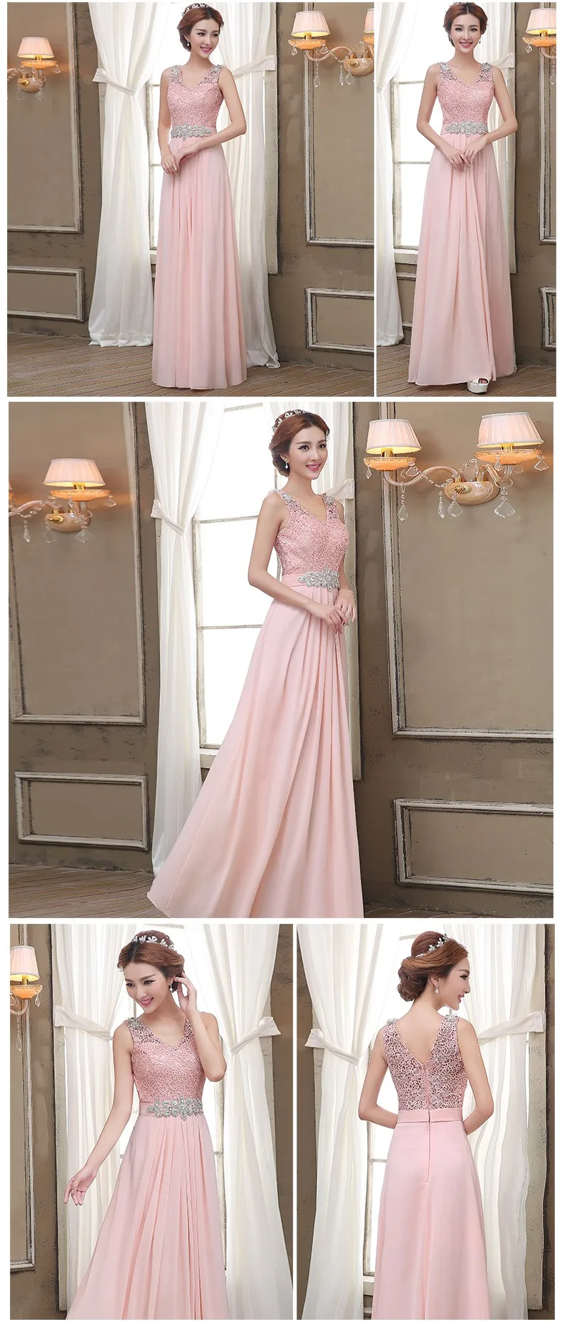 Shoulder Straps V-neck A-line Lace Chiffon Bridesmaid Dress