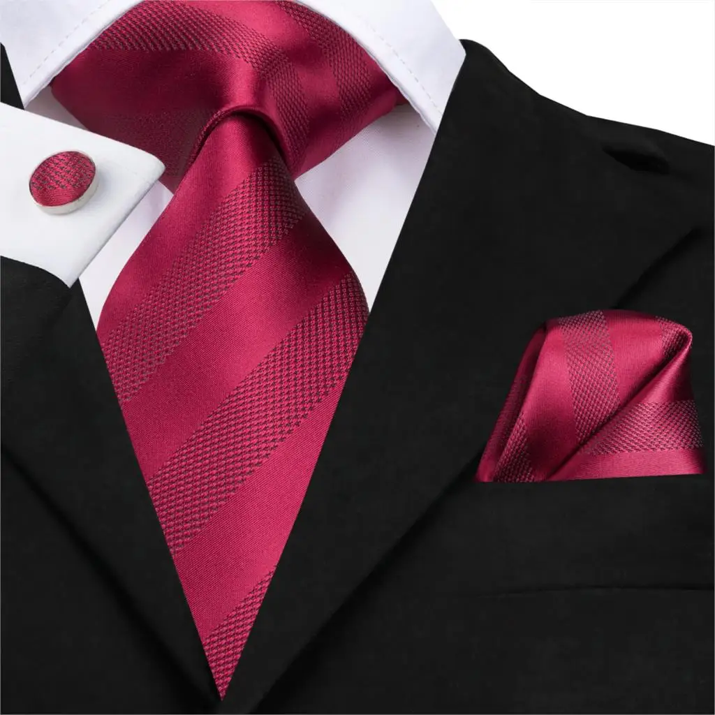 

SN-3174 New Red Striped Tie 8.5cm Silk Jacquard Woven Men Wine Red Necktie Hanky Cufflinks Set Wedding Classic Pocket Square Tie