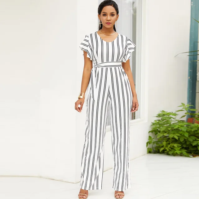 white and black striped jumpsuit