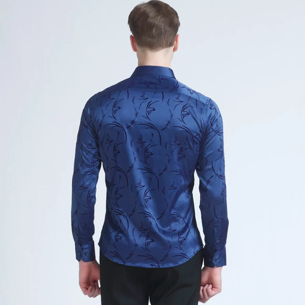 Mwxsd brand Men's Printed Tuxedo Shirts Wedding Party Long Sleeve Silk Mercerized Plus Size 4xl 5XL